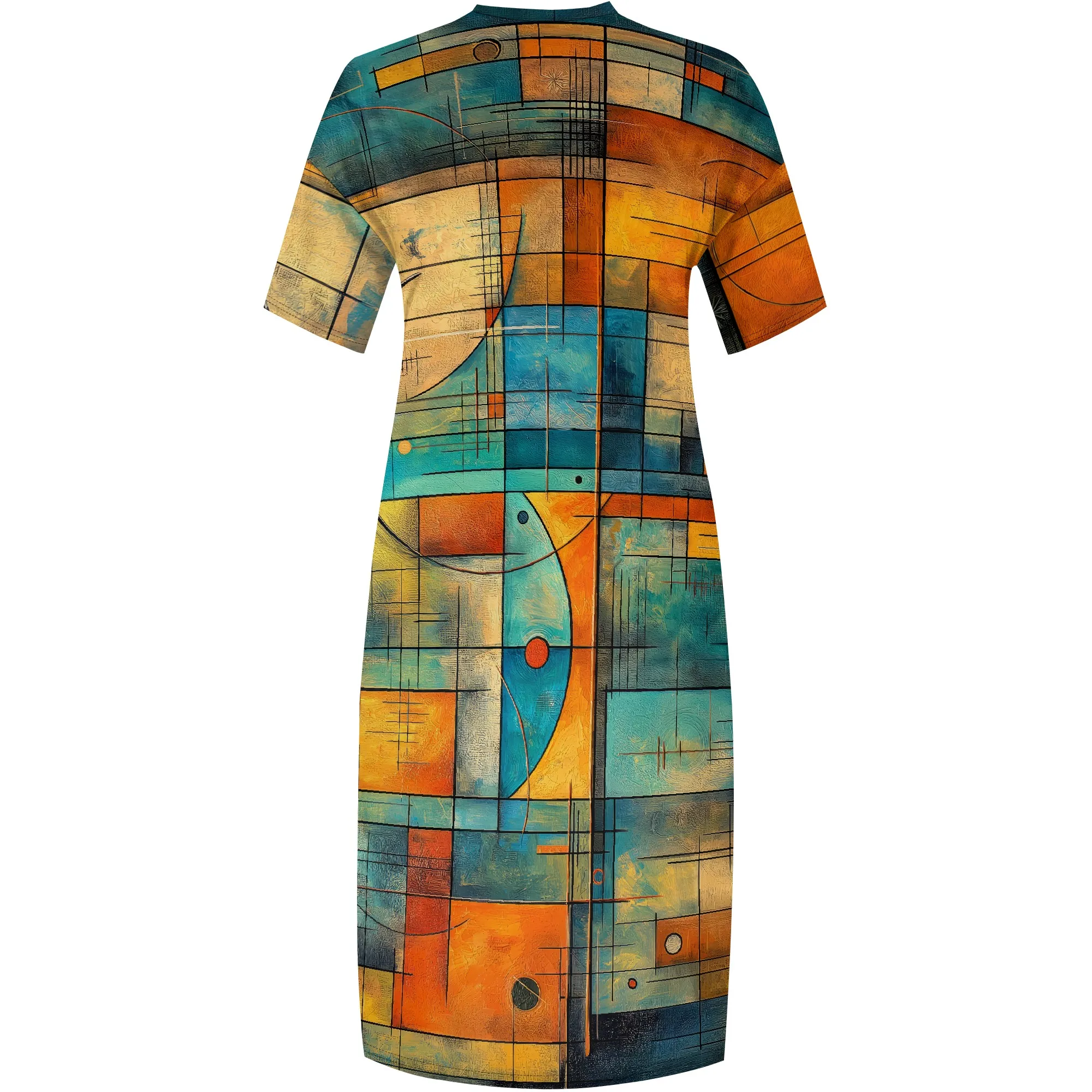 Nupusa jurk met geometrische lijnprint voor dames, grote maten zomer, casual midi-jurk met V-hals en korte mouwen