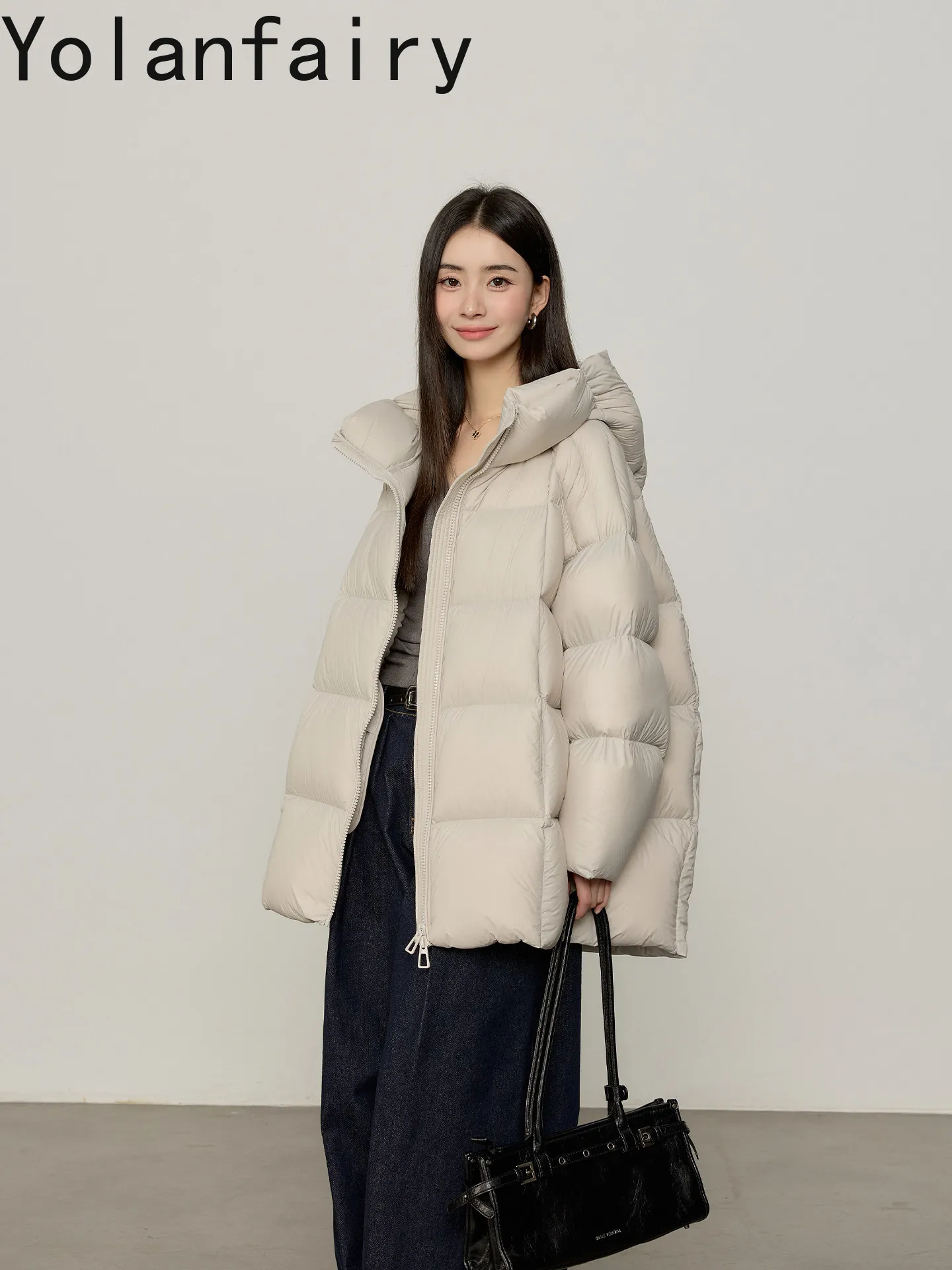 YOLANFAIRY High-end 95% White Goose Down Jackets Woman Winter Hooded Warm Puffer Jacket Mid-length Warm Down Coats Women 2026