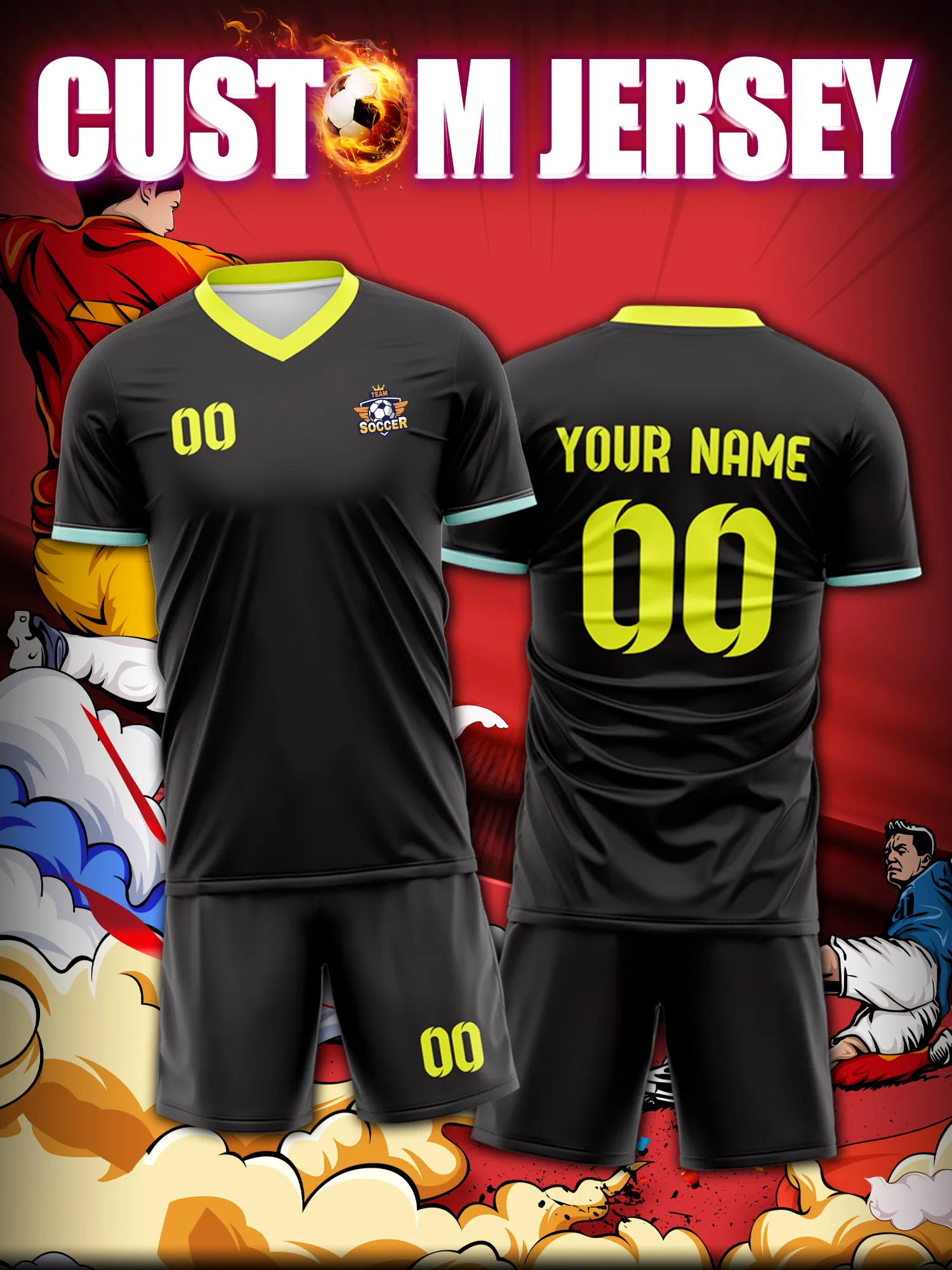 

Футбольная форма на заказ с индивидуальным изображением, номером и именем, полная сублимационная печать, униформа для команды или клуба.