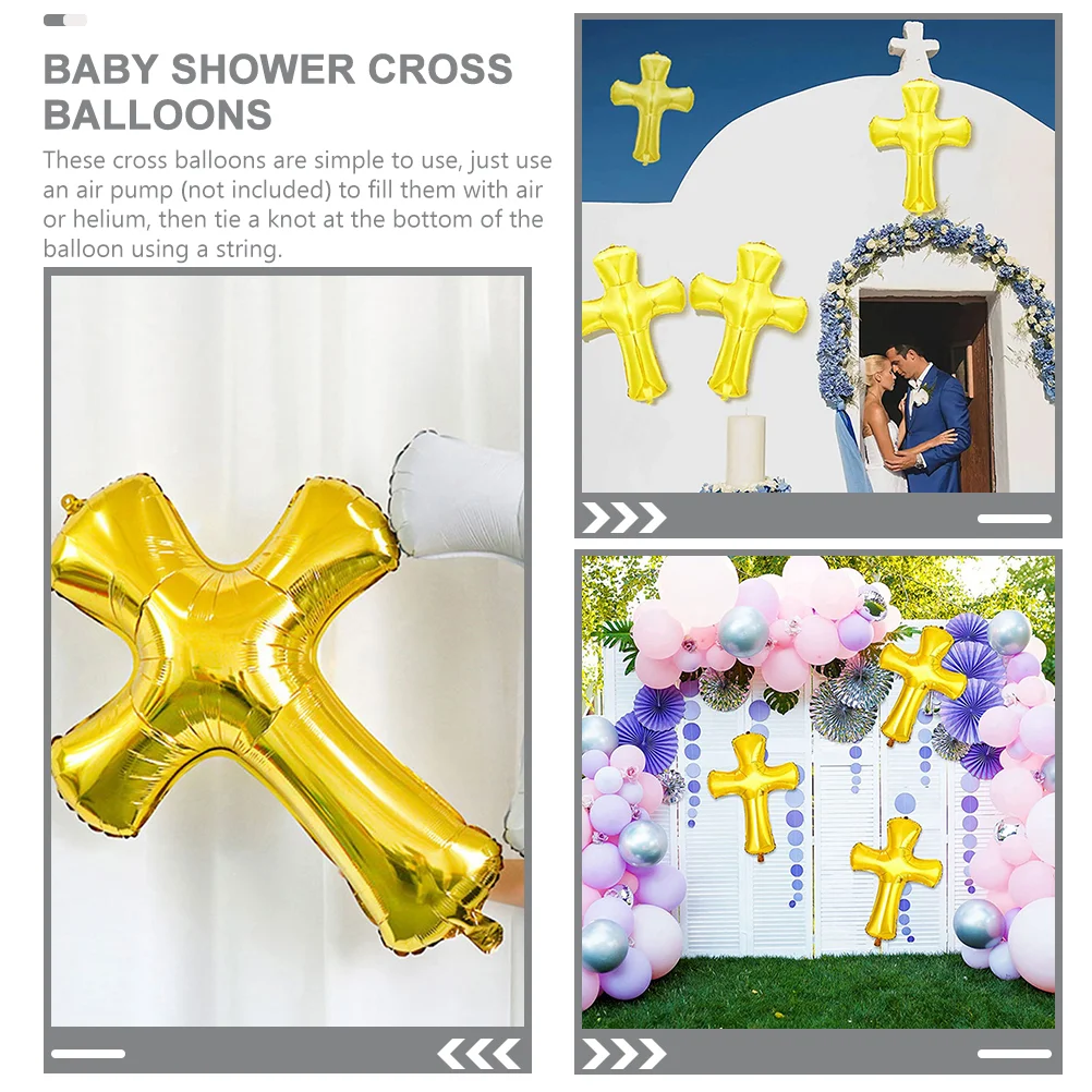 4 Pcs Baptism Cross Balloons Aluminum Foil Decorative Party Baby Shower Communion Funeral 13 3g Golden Helium Air Fill nament