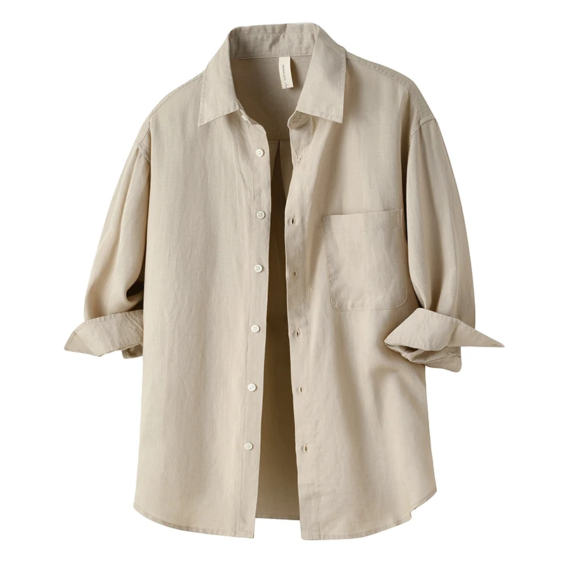 

Мужская повседневная рубашка American Vintage Cool из лиоцелла и льна с рукавом три четверти, летняя коллекция 2026, простой свободный крой, большие размеры до 4XL