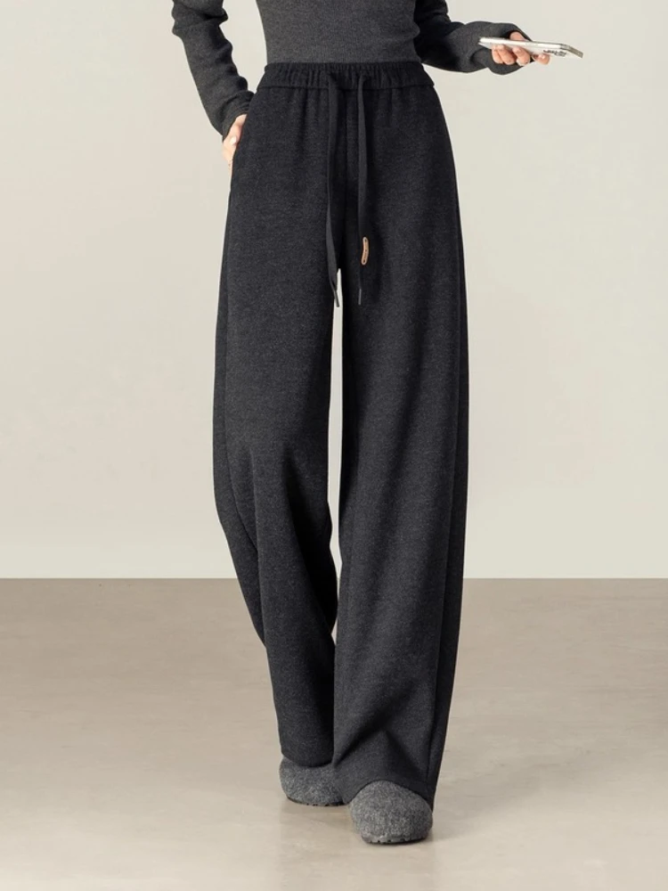 

SENTUBILA Knitted Long Pants for Woman 2025 Autumn Winter Loose Pant Casual Drawstring Elastic Waist Female Trousers 154KA2440