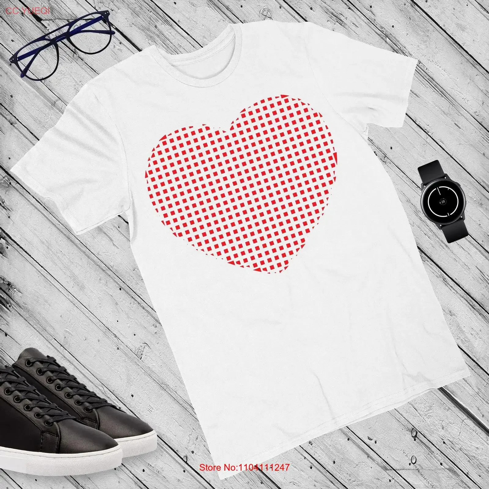 Red Square Dot Heart Valentine T Shirt Men's Fitted Knitted Tunic vintage Washed Slightly Soft Stylish Stretched graphic