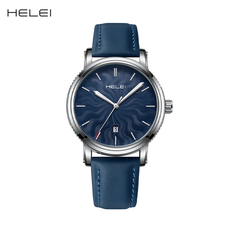 HELEI Fashion new sports casual quartz watch date genuine leather luminous strap men's wristwatch