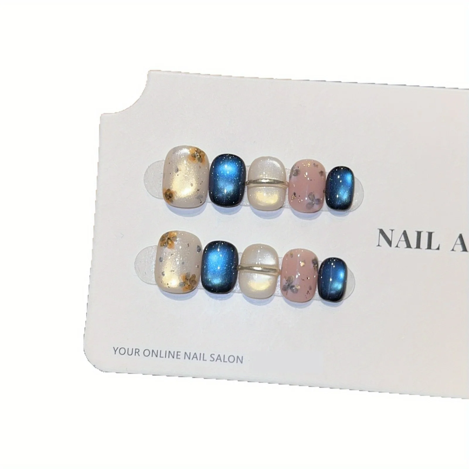 

10 шт., накладные ногти ручной работы с осенними цветочными блестками, кошачий глаз, полное покрытие, съемные носимые накладные ногти