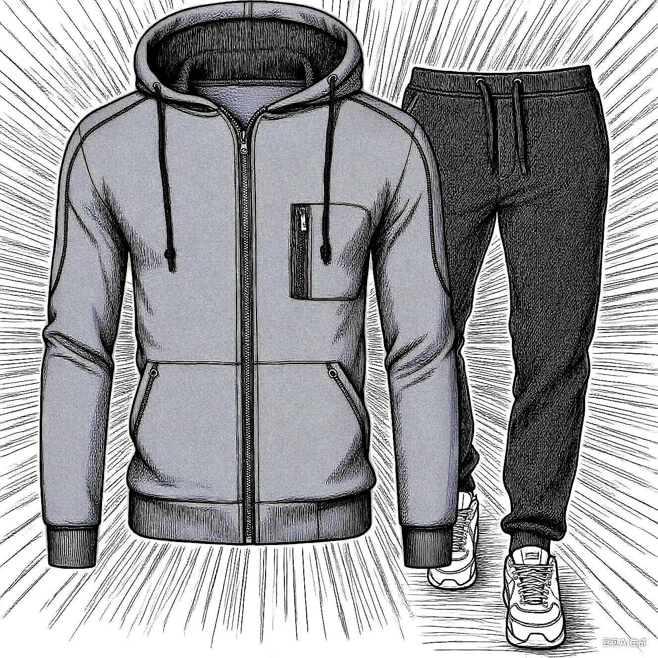 

Men's Autumn Winter Tracksuit Hooded Jacket with Zipper And Running Pants 2-Piece Set Casual Print Coat Clothing