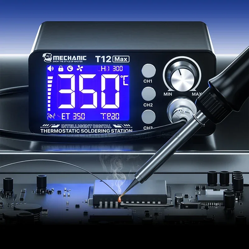 MECHANIC T12 MAX Lötstation 75 W Thermostatischer Schweißkolben 3 Gänge Speicher PCB Reparatur Intelligenter digitaler Lötkolben