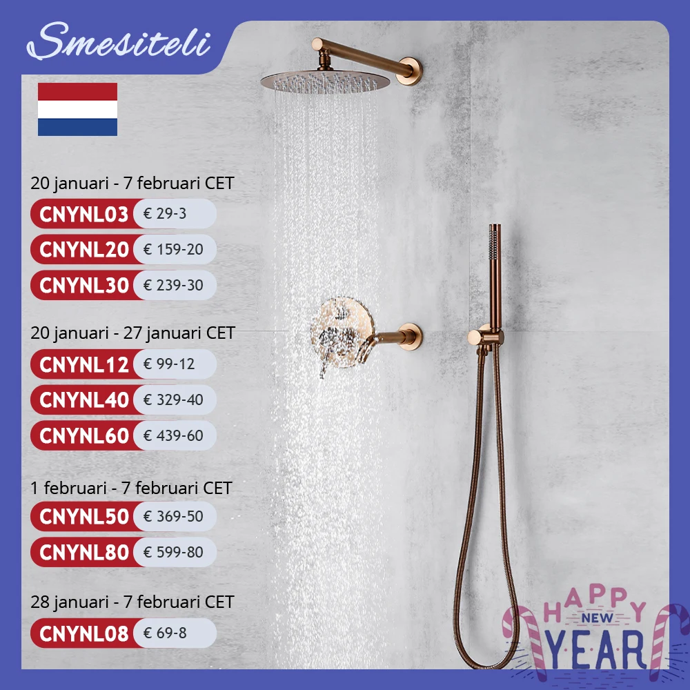 Bathroom Shower Faucet Brushed Rose Gold Smesiteli Brass 3 Way Diverter Valve Kit Hot & Cold Mixer Tap Tub Spout Hand Spray