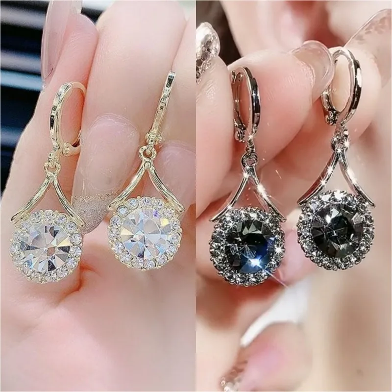 Accessories for Women Grey Round Crystal Zircon Dangle Earrings for Women Wedding Party Anniversary Gift Jewelry pendientes