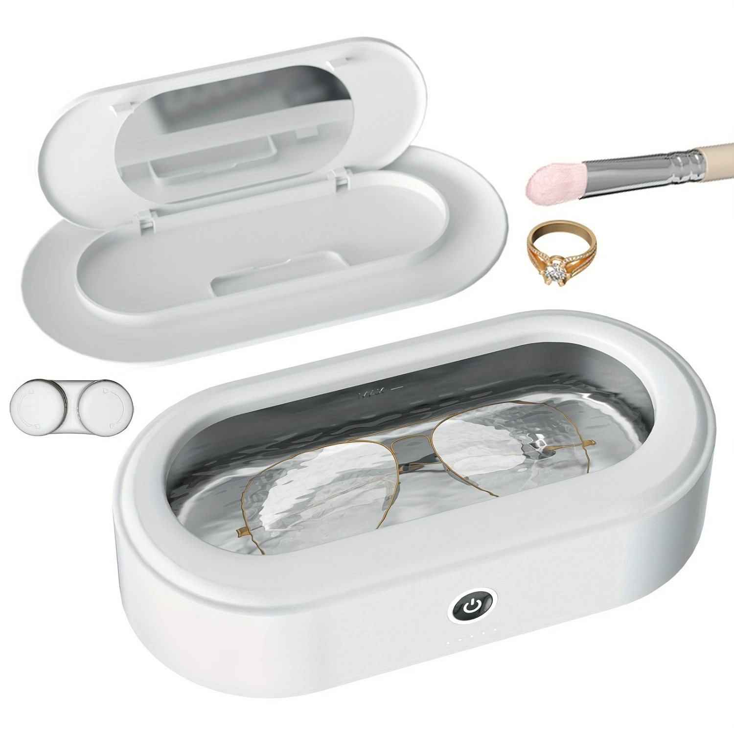 白色ポータブルプロフェッショナル高周波振動ジュエリークリーナーマシン、ステンレス鋼タンク付き、時計、眼鏡用