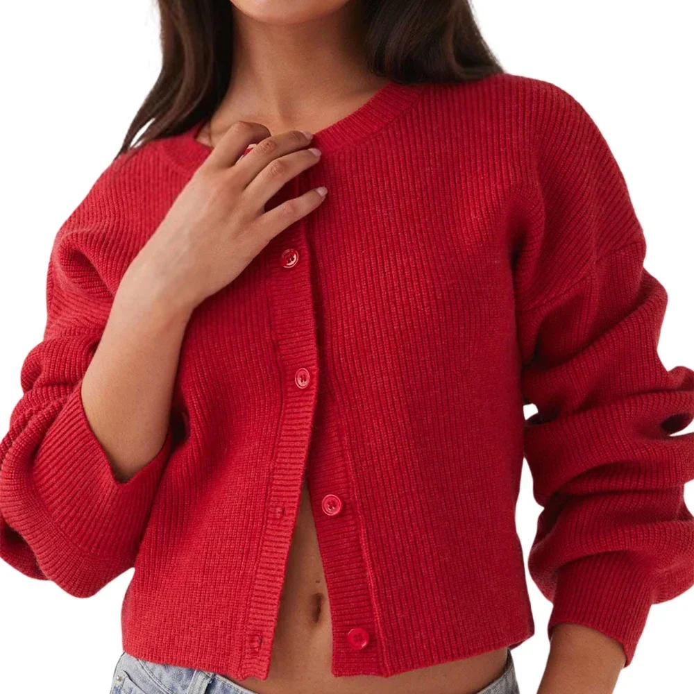 

Women Solid Knitted Cardigans Long Sleeve Button-Down Sweater Soft Knit Coat Jumpers