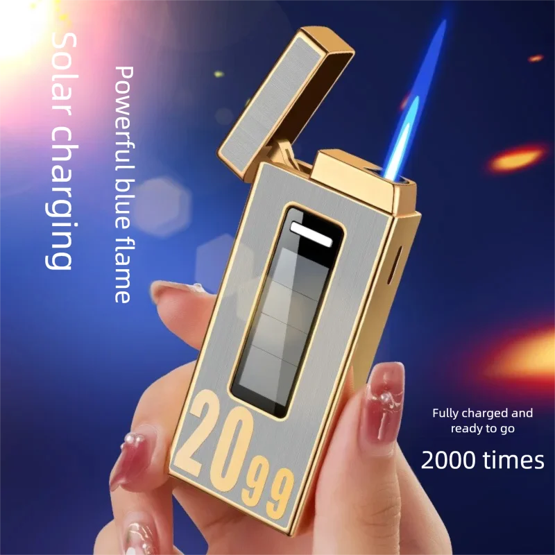 Solar Powered Charging Lighter, Transparent Window Inflatable Gift, Windproof Lighter Can Be Wholesale