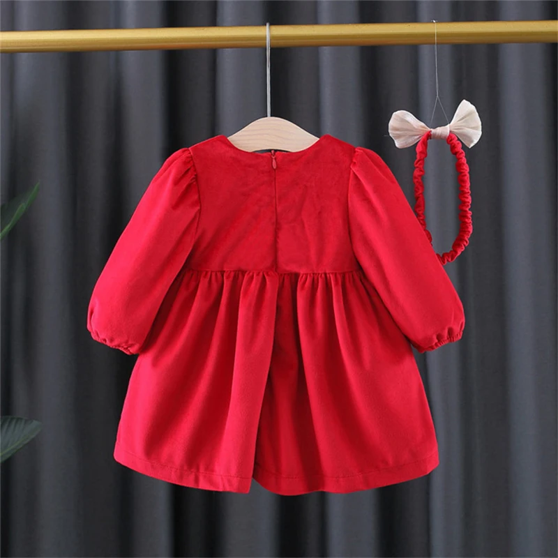 2Piece Set Fall Winter Toddler Girl Clothes Korean Cute Bow Fleece Warm Red Princess Baby Dresses Luxury Birthday Dresses BC1839