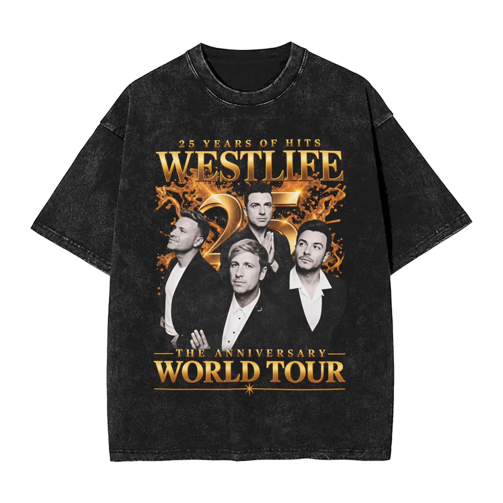 Westlife 25th Anniversary Tour 2026 Washed T-Shirt Male  Awesome Cotton T Shirts Summer Crew Neck Harajuku Tees Simple Big Size