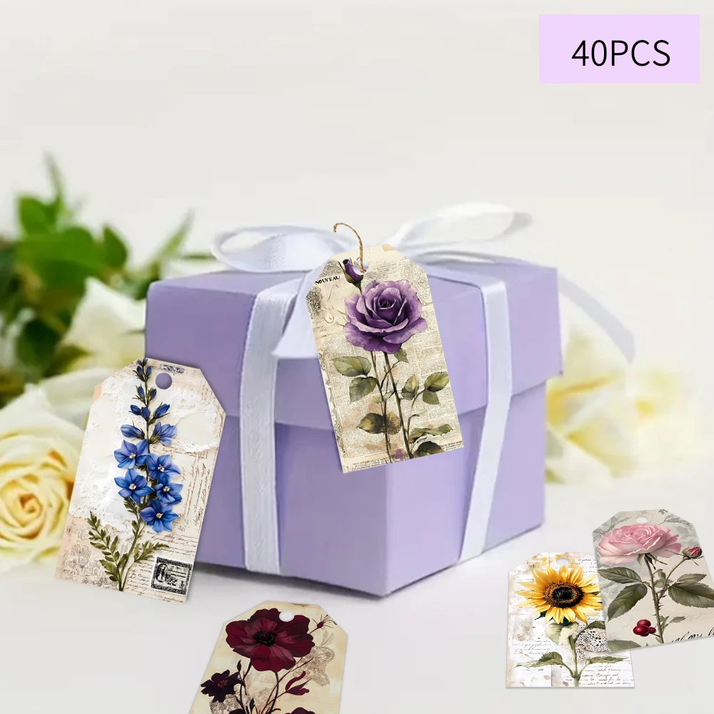 40 шт., декоративные бирки с розами, подарочные бирки, украшения для вечеринок, карты «сделай сам», упаковочные украшения, карточки для вечеринок, подарочный шпагат