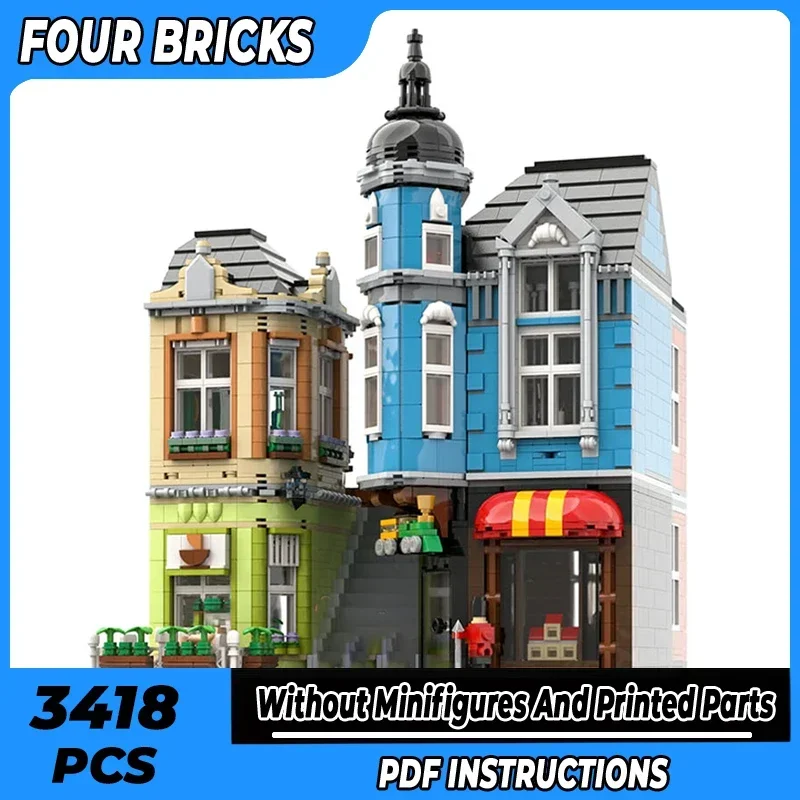 

Moc строительные кирпичи, модель с видом на улицу, игрушки, центр, городской дом, технология, модульные блоки, подарки, игрушки для детей, наборы для самостоятельной сборки