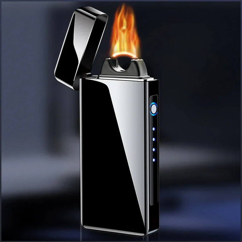 Super Dual Arc Lighter Windproof High Power Big Flame USB Rechargeable Plasma Lighter Power Display Cigar Smoking Accessories