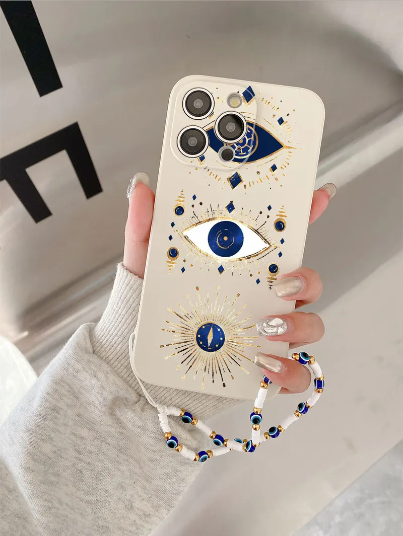 فاخر السائل سيليكون الأزرق عين الشر الحبل جراب هاتف آيفون 17 الهواء 16 15 14 زائد 13 12 11 برو ماكس X S 6 7 8 SE الغطاء الخلفي #4