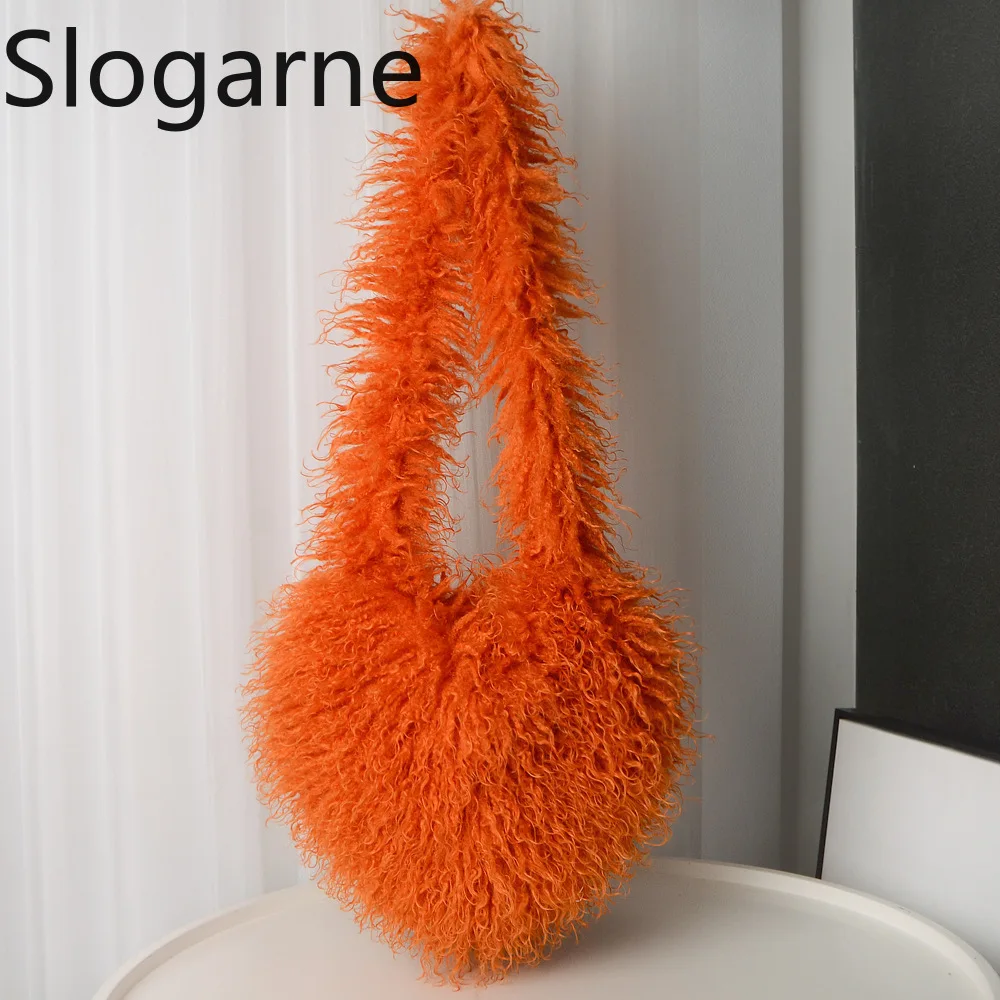 

2026 Новая сумка через плечо из искусственного монгольского меха, женская роскошная меховая сумка через плечо Love Shape Y2k, пушистая сумка-тоут для девочек в стиле панк, меховая сумка