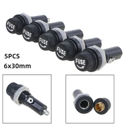 5PCS Panel Mount Chassis Black Fuse Holder For 6x30mm Glass Fuses 10A 250V Electrical Equipment Supplies Accessories Replacement