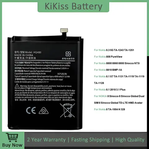 Battery For Nokia 8.3 5G 808 PureView 8800 8810 8.1 X7 TA-1131 2018 3.1 Plus 8 Sirocco 8 TA-1004 8210 4G 800 Tough HQ480 BV-4D