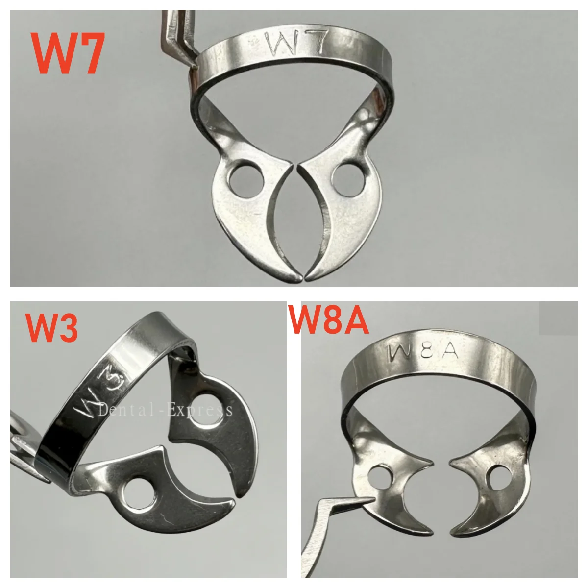 Abrazaderas de dique de goma Dental W3 W7 W8A, soporte de Clip de dique de acero inoxidable, hoja endodóntica de restauración, Material de odontología, 1/5/10 Uds.
