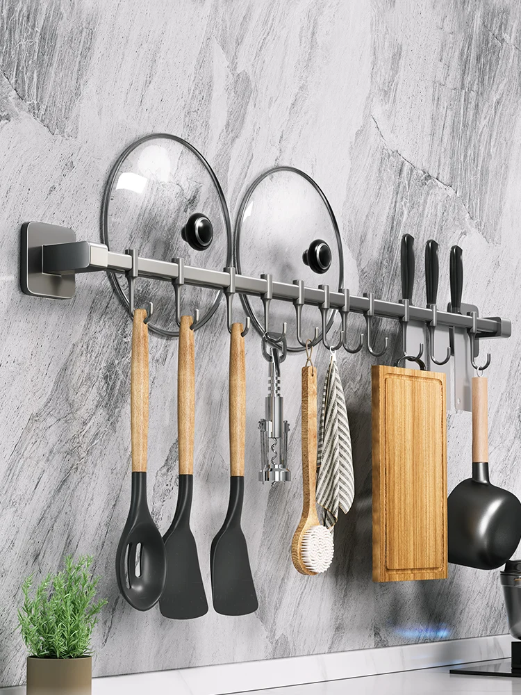 Kitchen hooks, punching-free hanging rods, kitchen racks, spatula, spoon racks, pot covers, hooks and wall-mounted storage.