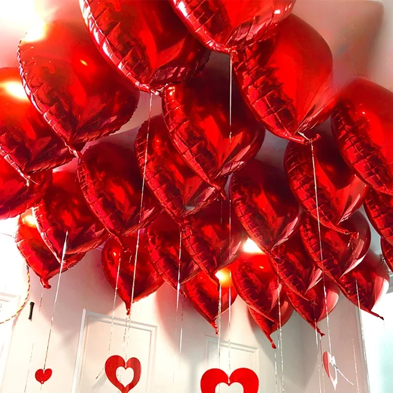 10 Uds. Globos de aluminio con forma de corazón de 10/18 pulgadas, Globos de aluminio para bodas y cumpleaños, decoraciones para fiestas de matrimonio, Globos de bolas de aire de papel de aluminio