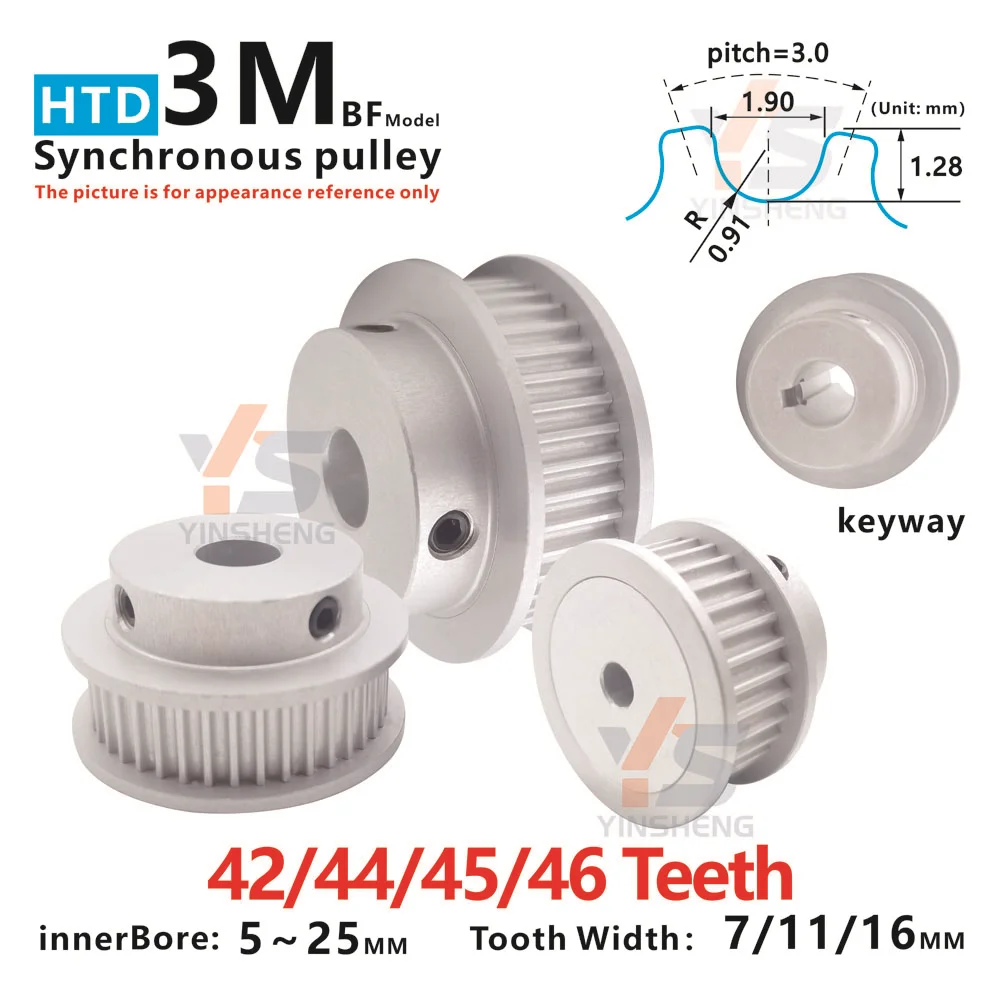 

HTD 3M synchronous Timning Belt pulley 42T 44T 45T 46 Tooth Belt Width 6 10 15 MM Bore 5 To 25 MM keyway 8 To 25MM CNC 3D Parts