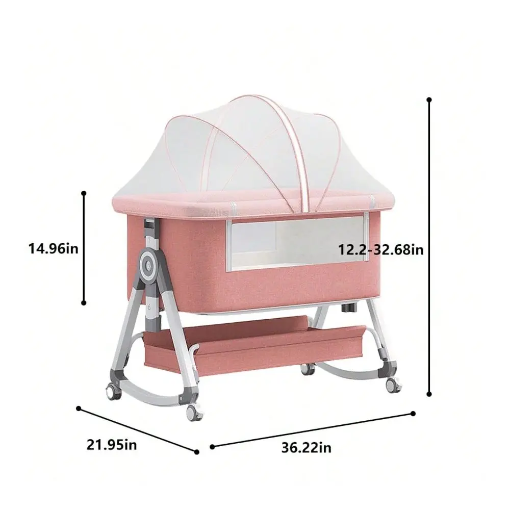 Baby Bassinet, Bedside Bassinet For Baby, 5 In 1 Bassinet Bedside Sleeper With Locked Wheels, Mosquito Net, Storage Basket Adju view 3