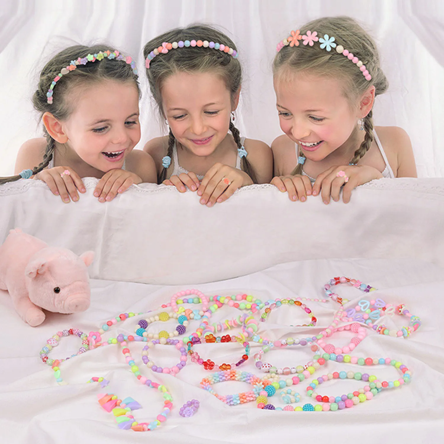 12 Styles DIY Acrylic Beads Kit Jewelry Bracelet Necklace Making Toy Set for Kids Girls Birthday Christmas Party Gift