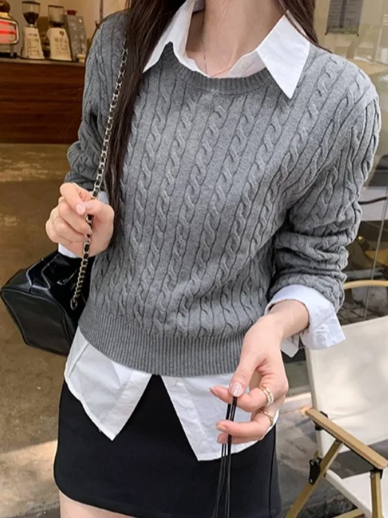 

Retro Lazy Sle Knitted Sweater Women's round Ne Long Sve Soft Thin Inner Wear Autumn Winter New Arrival Straight Tube