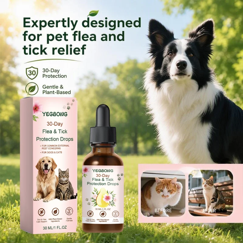 30‑Day Effective Pet Flea Tick Protection Drops Safe Plant‑Based External Care Liquid for Dogs and Cats 30/60/90/150ML