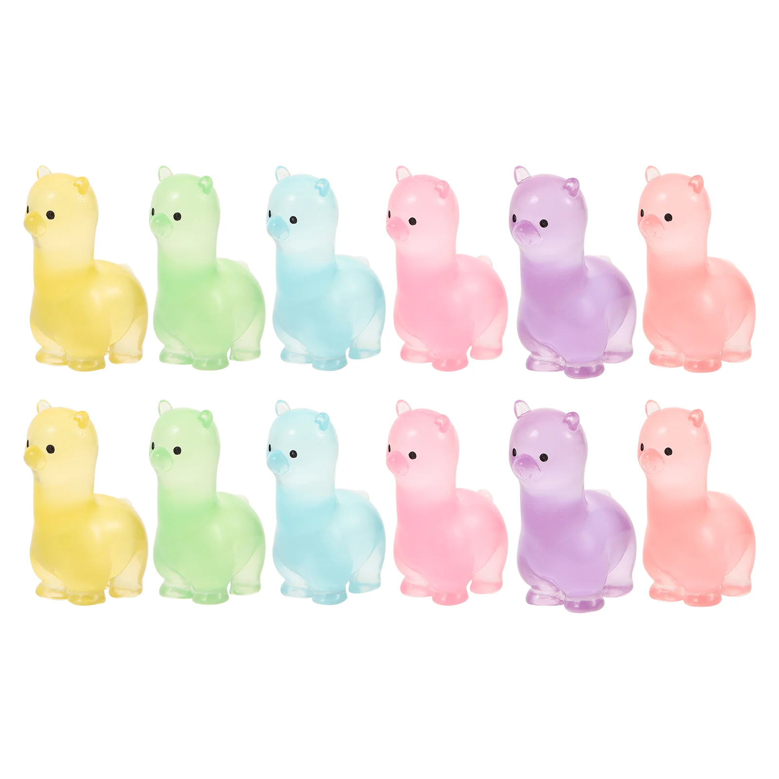 

12 Pcs Micro Landscape House Resin Ornaments Luminous Colorful Alpaca Miniature Figurines Statue Animals