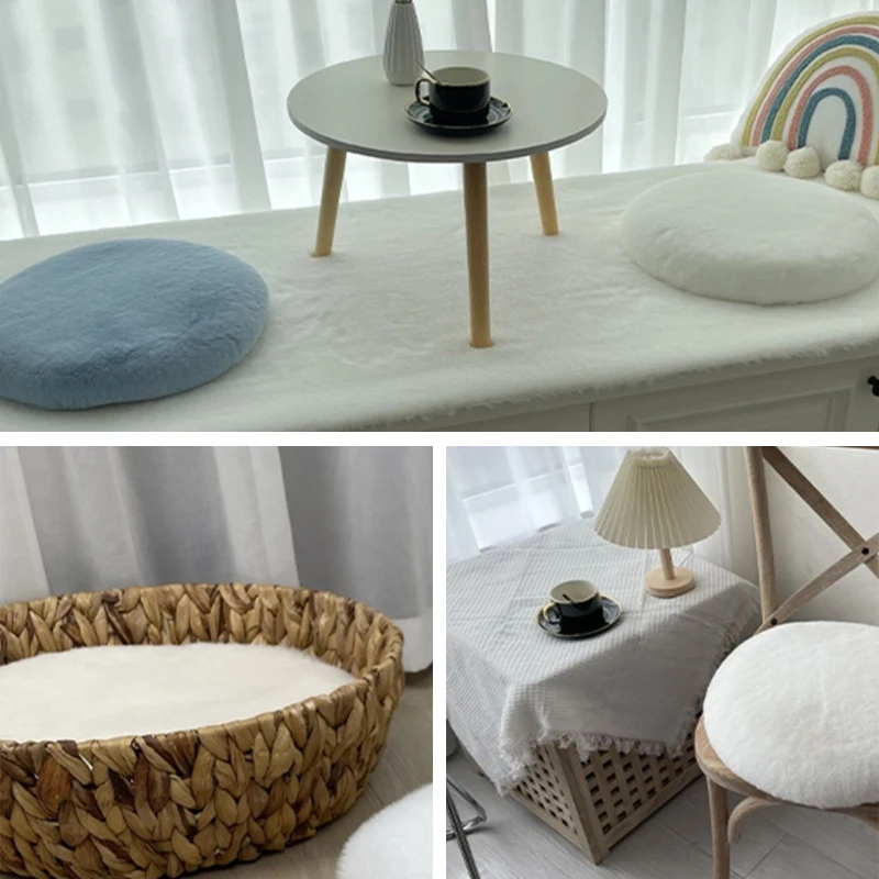 Cojín redondo  felpa para asiento  40cm, almohada suave  piel  conejo  imitación, futón, cojín para dormir para gatos
