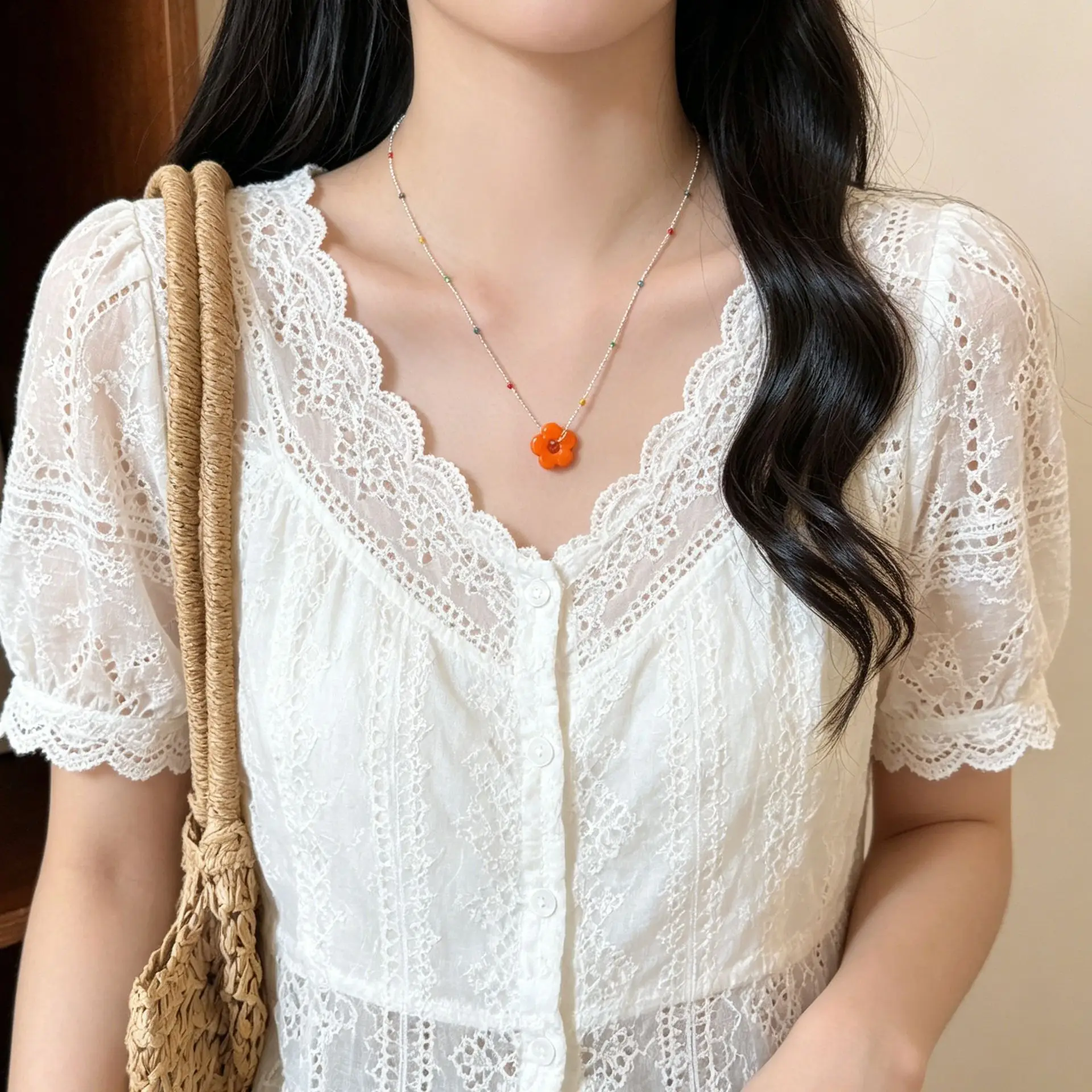 Multicolor Flower Beaded Choker Necklace for Women Rainbow Small Fresh Sweet Unique Design Premium Lightweight