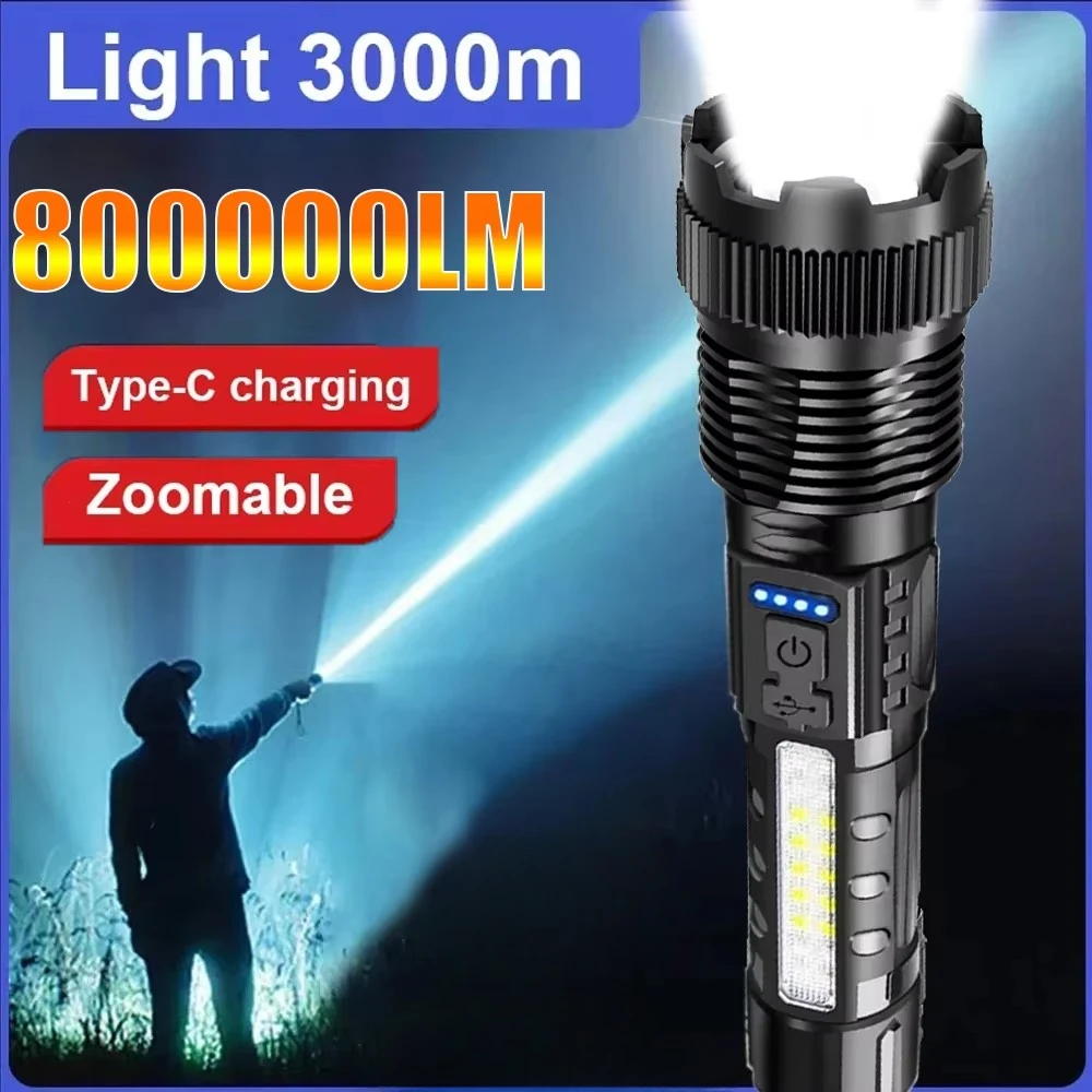 Powerful Flashlights Rechargeable Torch Light High Power LED Flashlight Built-in Battery For Camping Emergency Fishing Lantern