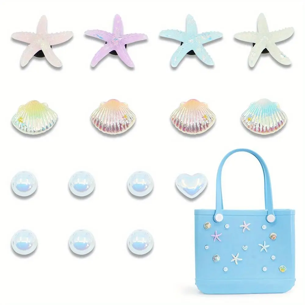 New 12/14/15Pcs DIY Charms for Bogg Bag Accessories Handbag Fashion Colorful Starfish Shell Accessories for Bogg Bag/Beach Bag