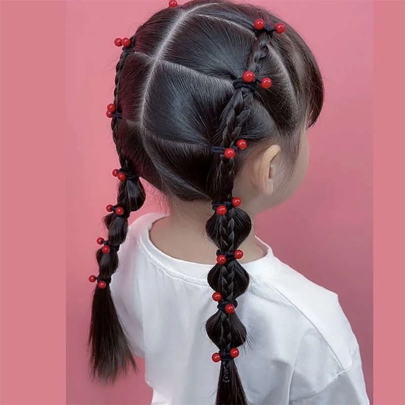 10PC/Set Children\'s Elastic Rubber Hair Bands for Girls Red Beans Ponytail Holders Hair Rope Ties Hair Accessories Wholesale