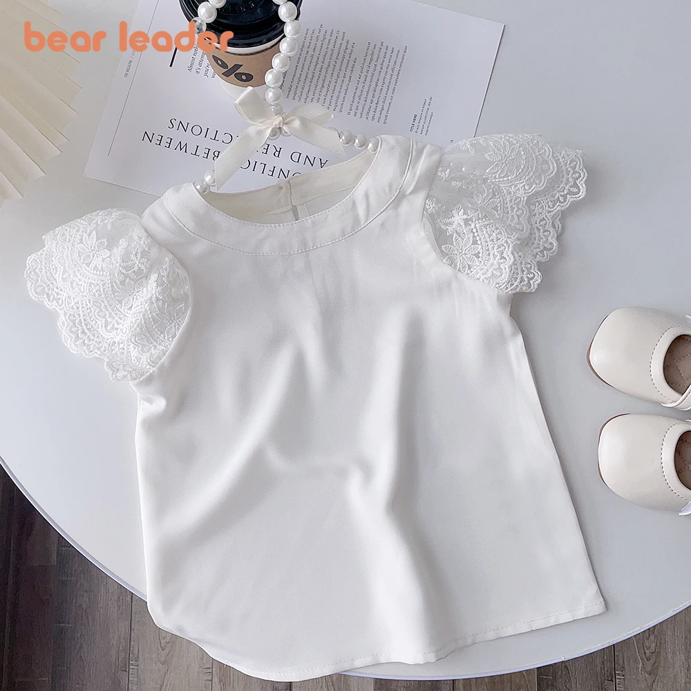 Bear Leader White Girls Short Sleeve T-Shirt Summer Kids Lace Sleeve Blouse Children\'s Clothing School Clothes Tops Kids Clothes