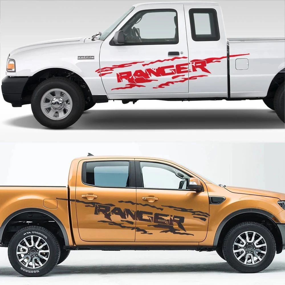 

2 шт. наклейки для бездорожья Ford Ranger Raptor Truck-наклейки на боковую часть двери автомобиля, виниловое графическое украшение из ПВХ