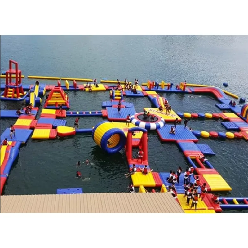 Water Obstacle Course Inflatables Water Park Floating Island Inflatable Combo Climbing Slide Water Game