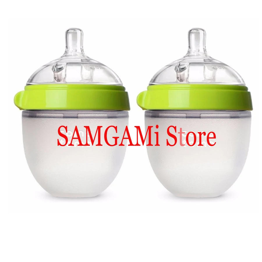 BiSantos en silicone sans BPA pour enfants, biSantos pour bébé, vert, rose, boire du lait, mamadeiras, 5 oz, 8 oz, 2 paquets
