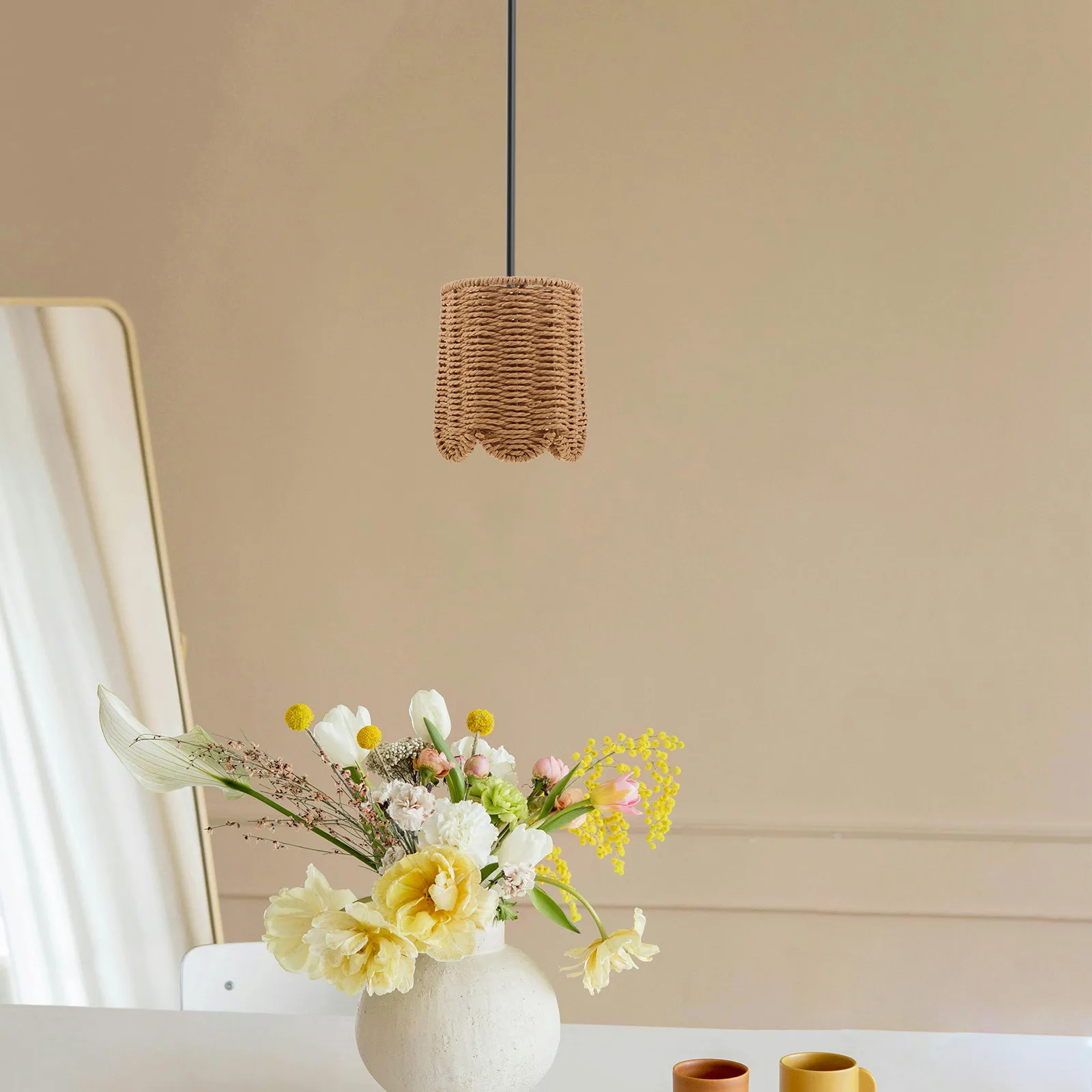Scalloped Woven Lamp Shade 6x4.8x4.8 Install Clip on Small Replacement Cover for Pendant Ceiling Bedroom Accent Decor