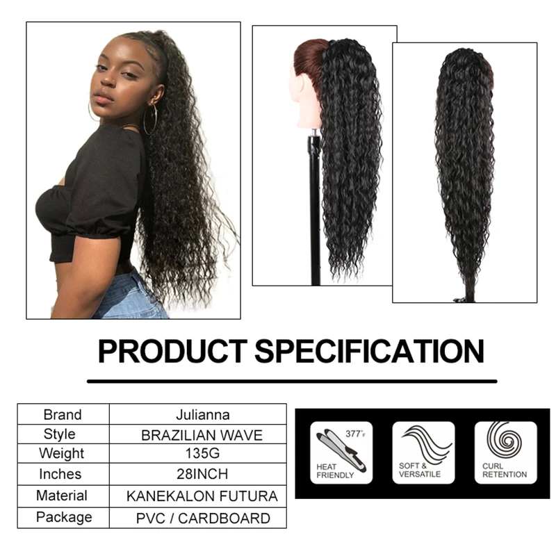 Julianna Synthetischer Haarverlängerungs-Pferdeschwanz, 28 Zoll lang, Bio-Afro-Kinky-Curly-Glatt, natürlicher Kordelzug-Pferdeschwanz aus Kanekalon – Detail 8