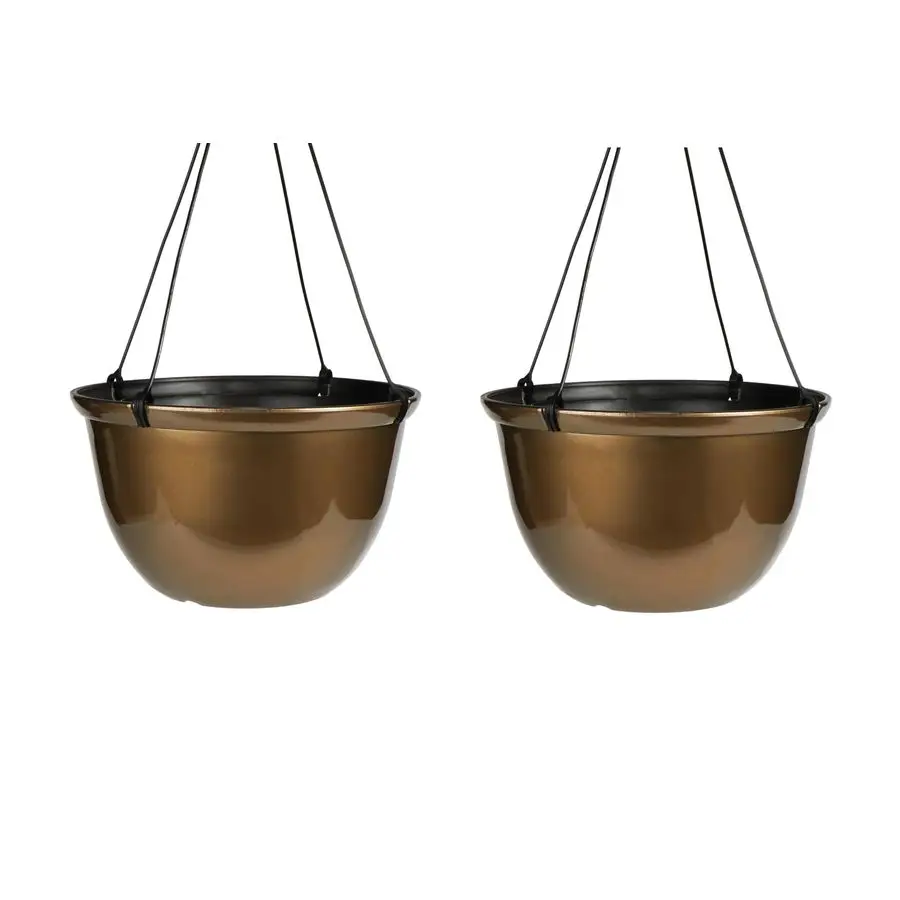 

HC Companies 11 Inch Hanging Metallic Planter Round Hanging Basket for Indoor Outdoor Plants, Bronze Pack of 2