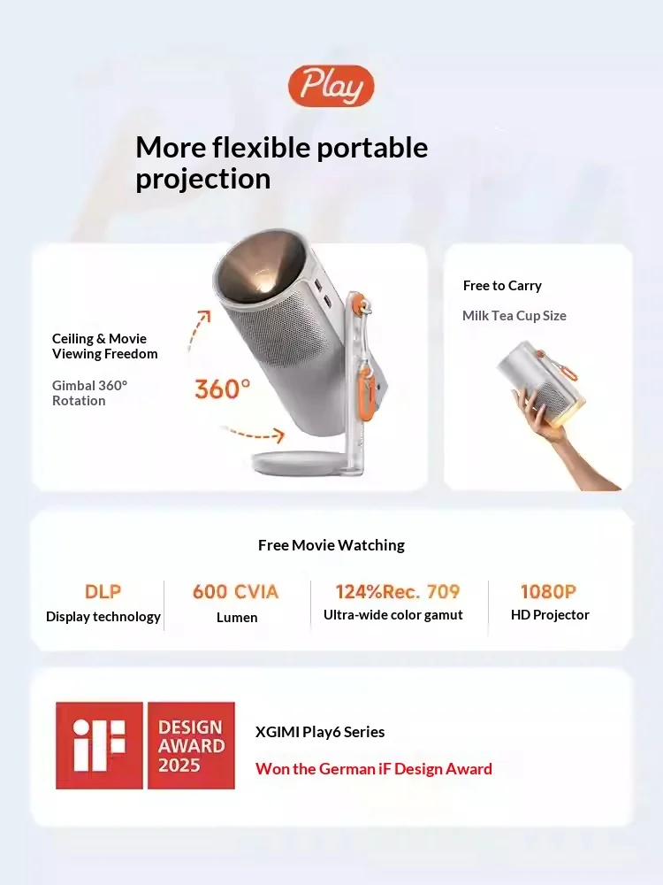 XGIMI Play6e Projector DLP Display 500ISO 1080P Can Be Used Outdoors Projectors Fully Automatic Trapezoidal Correction