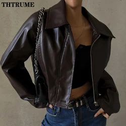 Fashion Women Chic Jackets Elegant Street Leather Lapel Vintage PU 2024 New Zipper Coats Casual Streetwear Autumn Pocket Jacket