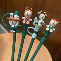 1 PC Cute Bear Straw Toppers Dust-proof Silicone Straw Cover Cup Drinking Dust Cap Accessories for 6-8mm Straw