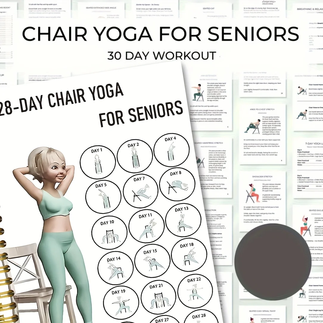 دفتر ملاحظات حلزوني لليوجا المتقدم لمدة 28 يومًا - كتاب سجل لتدريبات اللياقة البدنية في كبار اللياقة البدنية، 13.97 × 21.34 سم، ورق فارغ، متين